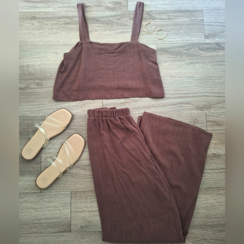 Women's Chocolate Brown Two-Piece Linen Set